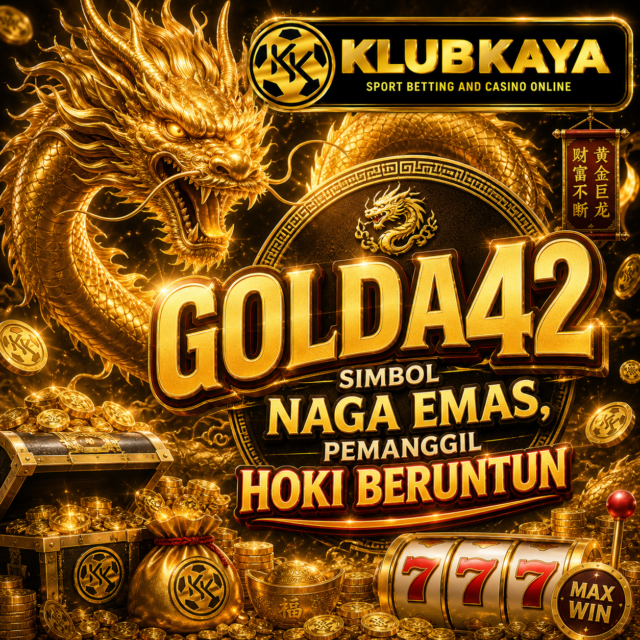 GOLDA42 金 Simbol Naga Emas Pemanggil Hoki Beruntun